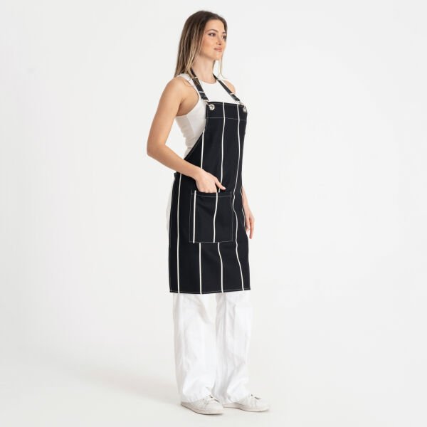 Enoteks Unisex Mutfak Önlüğü Cepli  Çizgili Siyah