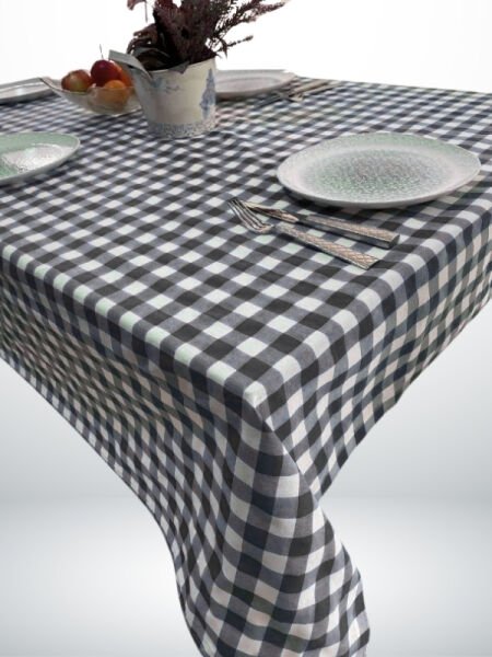 Enoteks 160X170 cm Gri Büyük Kare Desen Pötikareli Masa Örtüsü, Sofra Bezi, Piknik Örtüsü