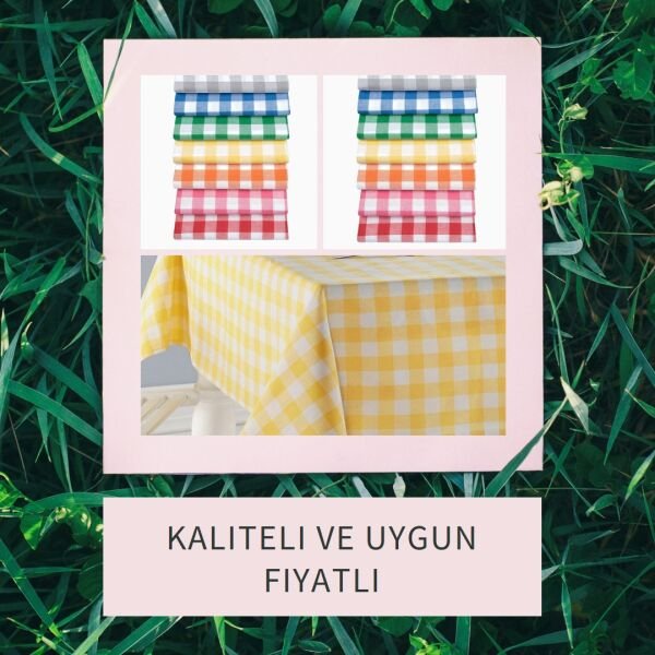 Enoteks Sarı Büyük Kare Desen Pötikareli Masa Örtüsü, Sofra Bezi, Piknik Örtüsü