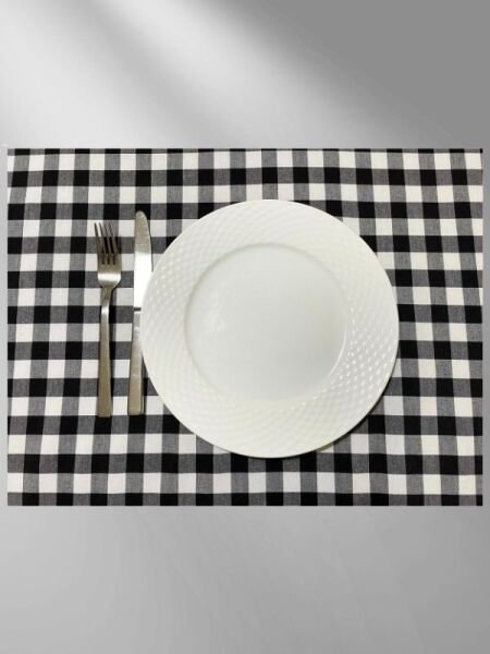 Enoteks Siyah Büyük Kare Desen Pötikareli Masa Örtüsü, Sofra Bezi, Piknik Örtüsü