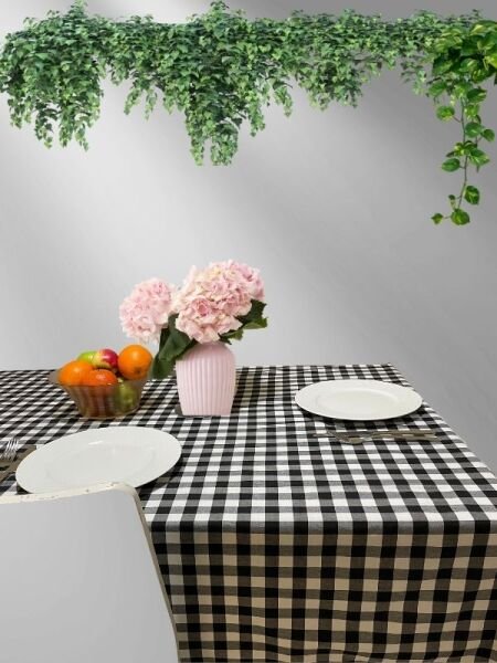 Enoteks Siyah Büyük Kare Desen Pötikareli Masa Örtüsü, Sofra Bezi, Piknik Örtüsü