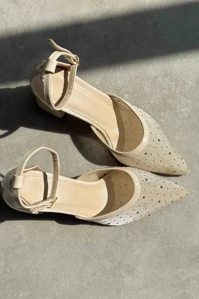 Tekstil Kumaş Taşlı Kadın Topuklu Ayakkabı TR08MS18B