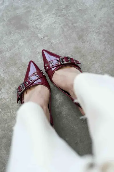 Bordo Rugan Kadın Topuklu Ayakkabı TR08MS07C
