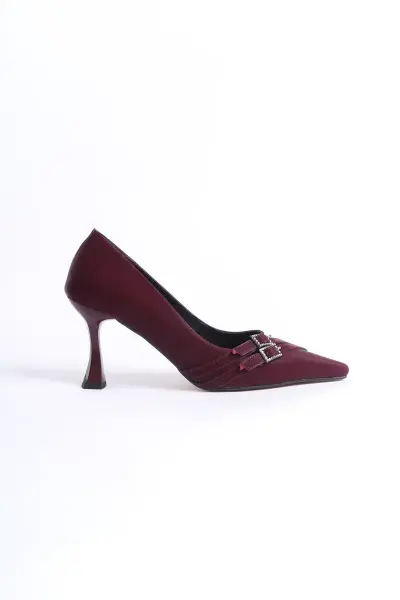 Kadın Bordo Saten Topuklu Ayakkabı TR08MS25C