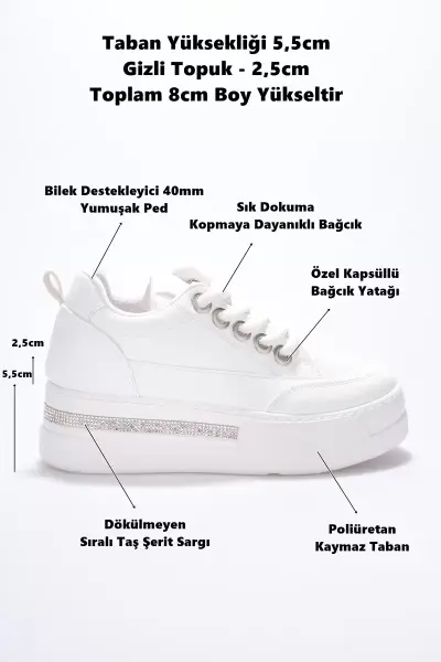Beyaz Kadın Gizli Topuklu Sneaker TR04MS01B
