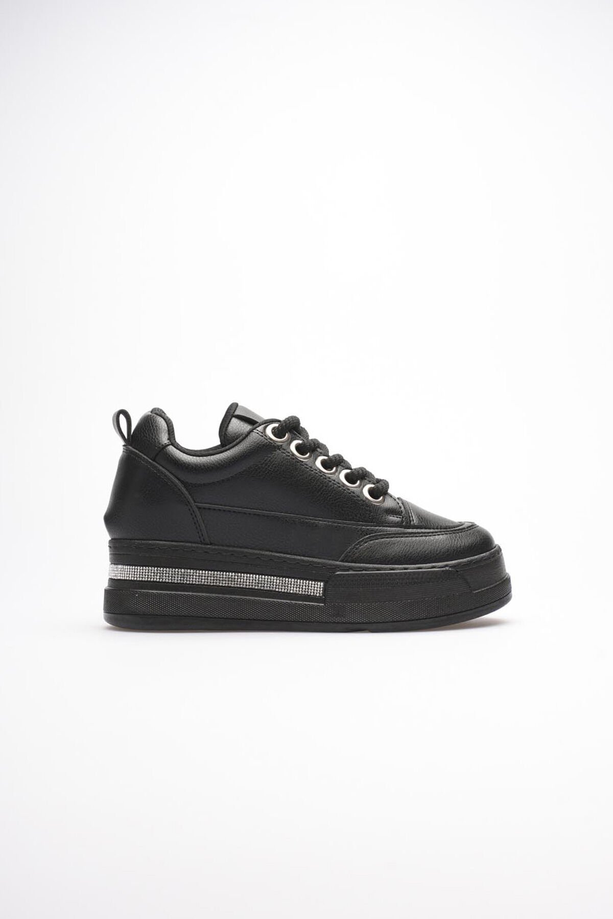 Kadın Siyah Tabanlı Siyah Gizli Topuklu Sneaker TR04MS01D