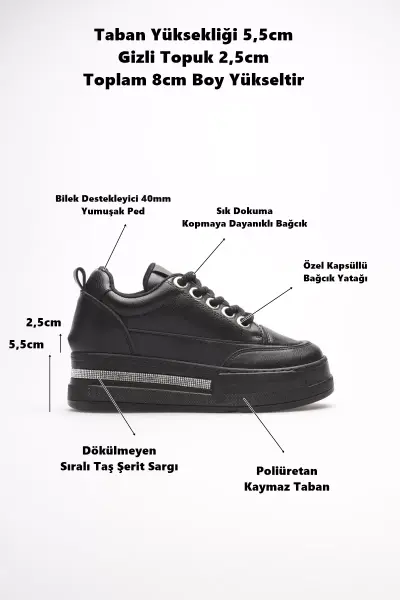 Kadın Siyah Tabanlı Siyah Gizli Topuklu Sneaker TR04MS01D