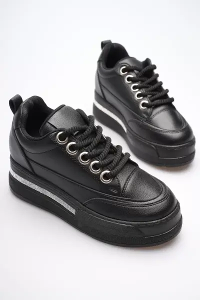 Kadın Siyah Tabanlı Siyah Gizli Topuklu Sneaker TR04MS01D