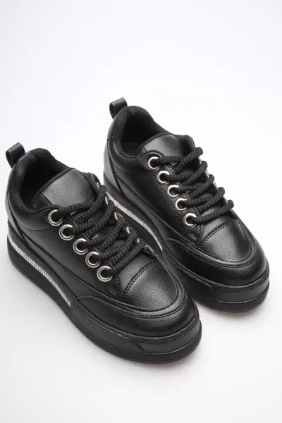 Kadın Siyah Tabanlı Siyah Gizli Topuklu Sneaker TR04MS01D