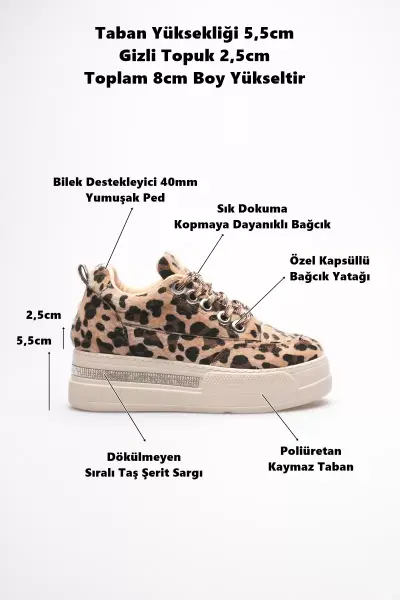 Kadın Leopar Desenli Gizli Topuklu Sneaker TR04MS01E