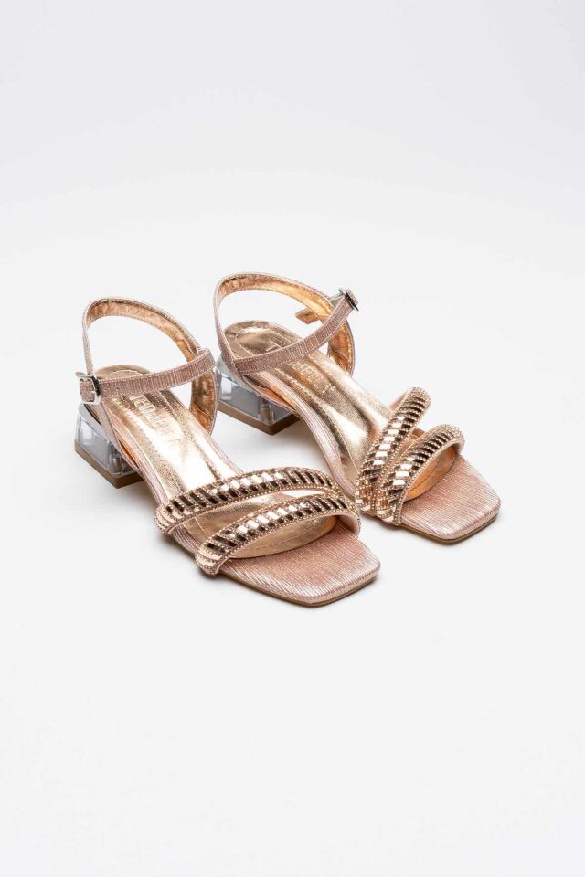 Rose Gold Taşlı Kadın Topuklu Sandalet TR25MY04D