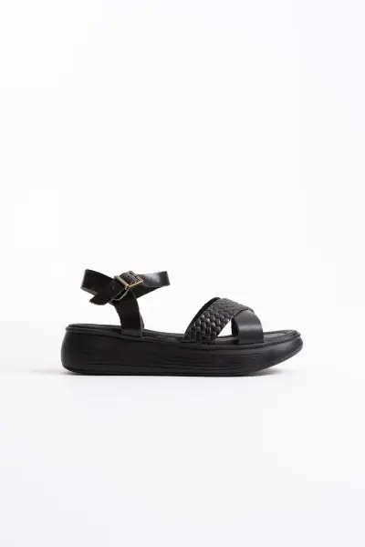 Siyah Hakiki Deri Sandalet TR31MY58A