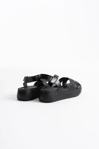 Siyah Hakiki Deri Sandalet TR31MY58A
