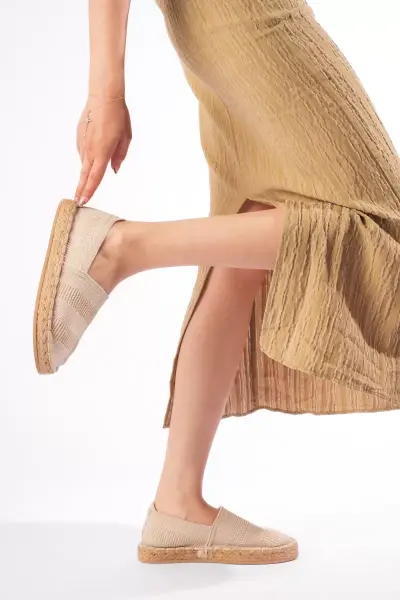 Kadın Bej Triko Jüt Sargı El Yapımı Espadril TR44MY01C