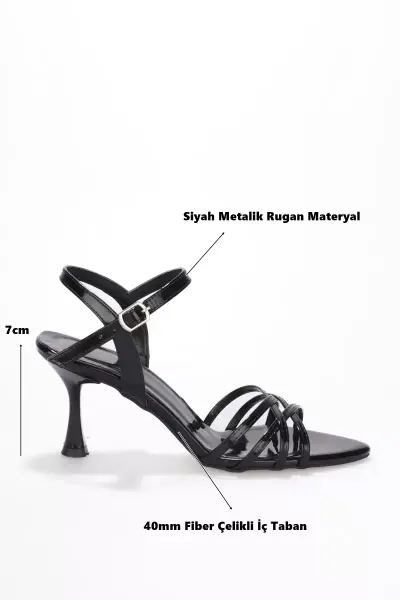 Kadın Siyah Metalik Rugan 7cm İnce Topuklu Abiye Ayakkabı TR45MY01A