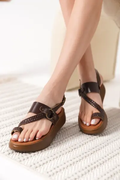 Acı Kahve Hakiki Deri Sandalet TR31MY64D
