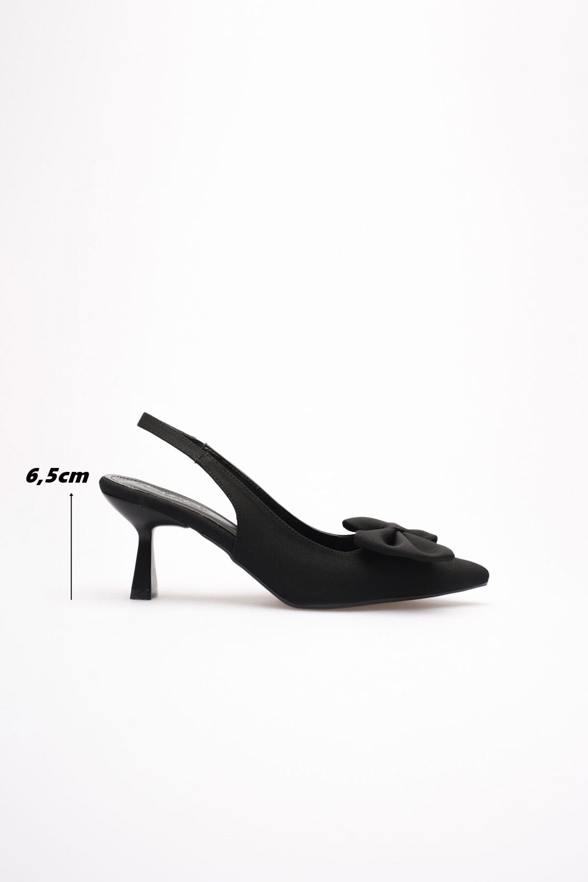 Siyah Fiyonklu Kitten Topuklu Slingback Kadın Ayakkabı TR08MS24A
