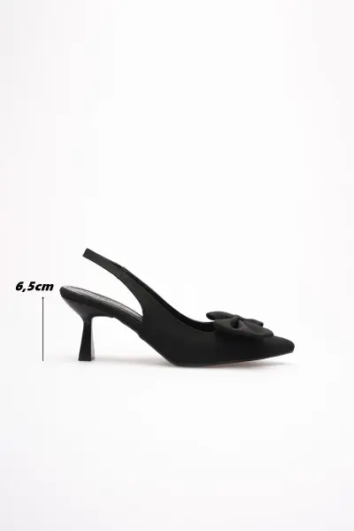 Siyah Fiyonklu Kitten Topuklu Slingback Kadın Ayakkabı TR08MS24A