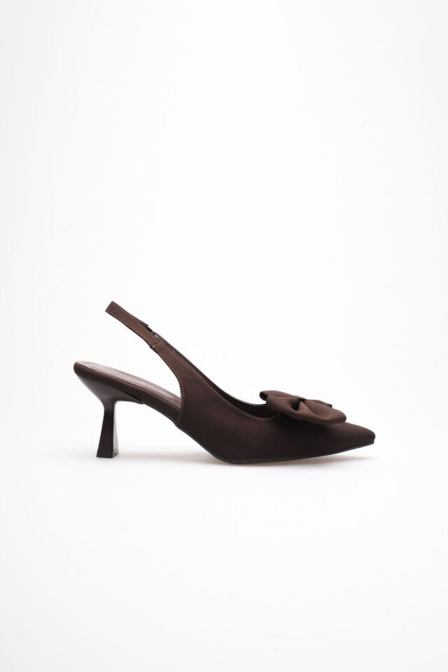 Acı Kahve Fiyonklu Kitten Topuklu Slingback Kadın Ayakkabı TR08MS24C