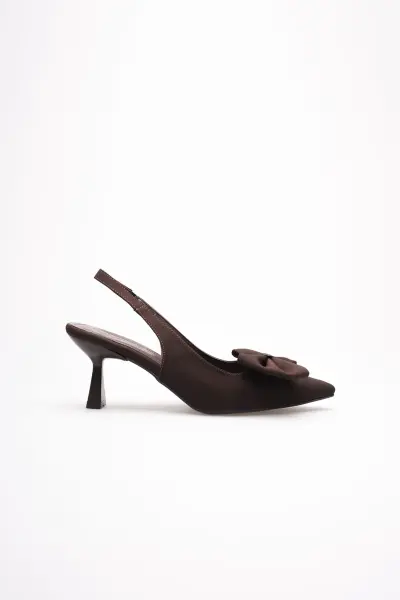 Acı Kahve Fiyonklu Kitten Topuklu Slingback Kadın Ayakkabı TR08MS24C