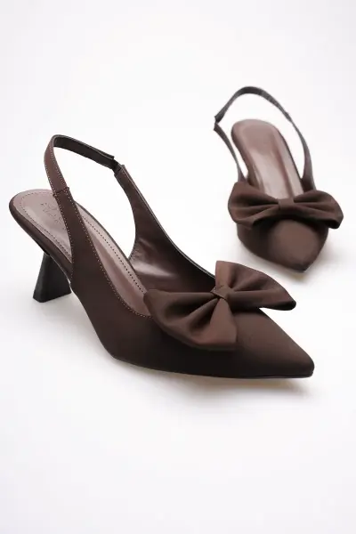 Acı Kahve Fiyonklu Kitten Topuklu Slingback Kadın Ayakkabı TR08MS24C