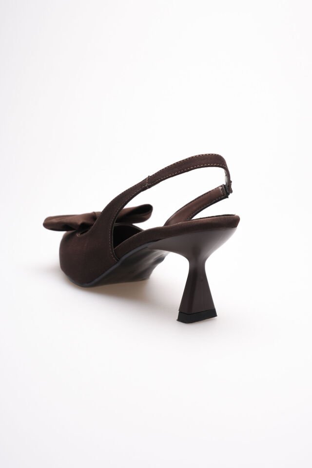 Acı Kahve Fiyonklu Kitten Topuklu Slingback Kadın Ayakkabı TR08MS24C