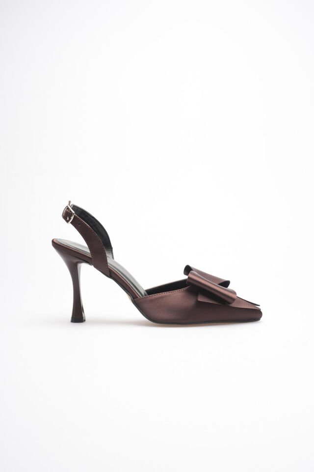 Kadın Acı Kahve Fiyonklu Saten Slingback Topuklu Ayakkabı TR40MS01C
