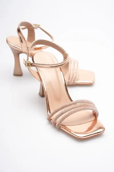Rose Gold Taşlı İnce Topuklu Abiye Sandalet TR20MY15G
