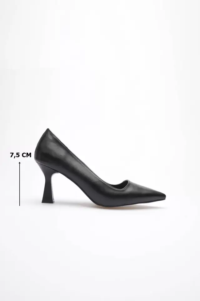 Siyah Sivri Burun Orta Topuklu Kadın Stiletto TR20MS02A