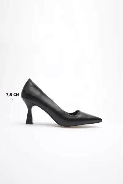 Siyah Sivri Burun Orta Topuklu Kadın Stiletto TR20MS02A