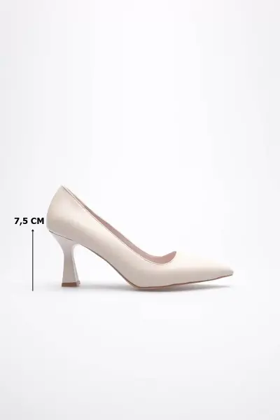 Bej Sivri Burun Orta Topuklu Kadın Stiletto TR20MS02C