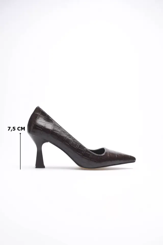 Acı Kahve Kroko Sivri Burun Orta Topuklu Kadın Stiletto TR20MS02G