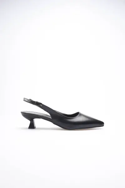 Kadın Siyah Sivri Burun Slingback Kısa Topuklu Ayakkabı TR20MS04A