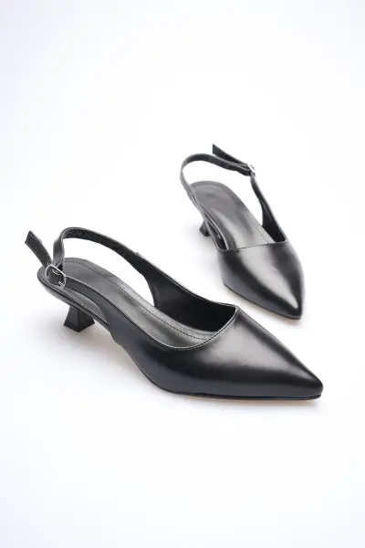 Kadın Siyah Sivri Burun Slingback Kısa Topuklu Ayakkabı TR20MS04A