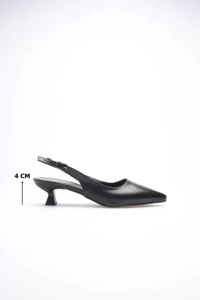 Kadın Siyah Sivri Burun Slingback Kısa Topuklu Ayakkabı TR20MS04A