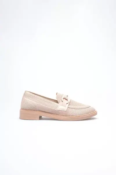 Bej Kadın Loafer Metal Tokalı Rahat Günlük Ayakkabı TR30MS02B