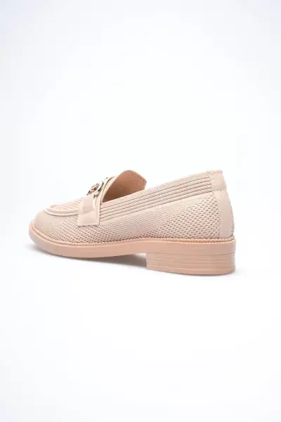 Bej Kadın Loafer Metal Tokalı Rahat Günlük Ayakkabı TR30MS02B